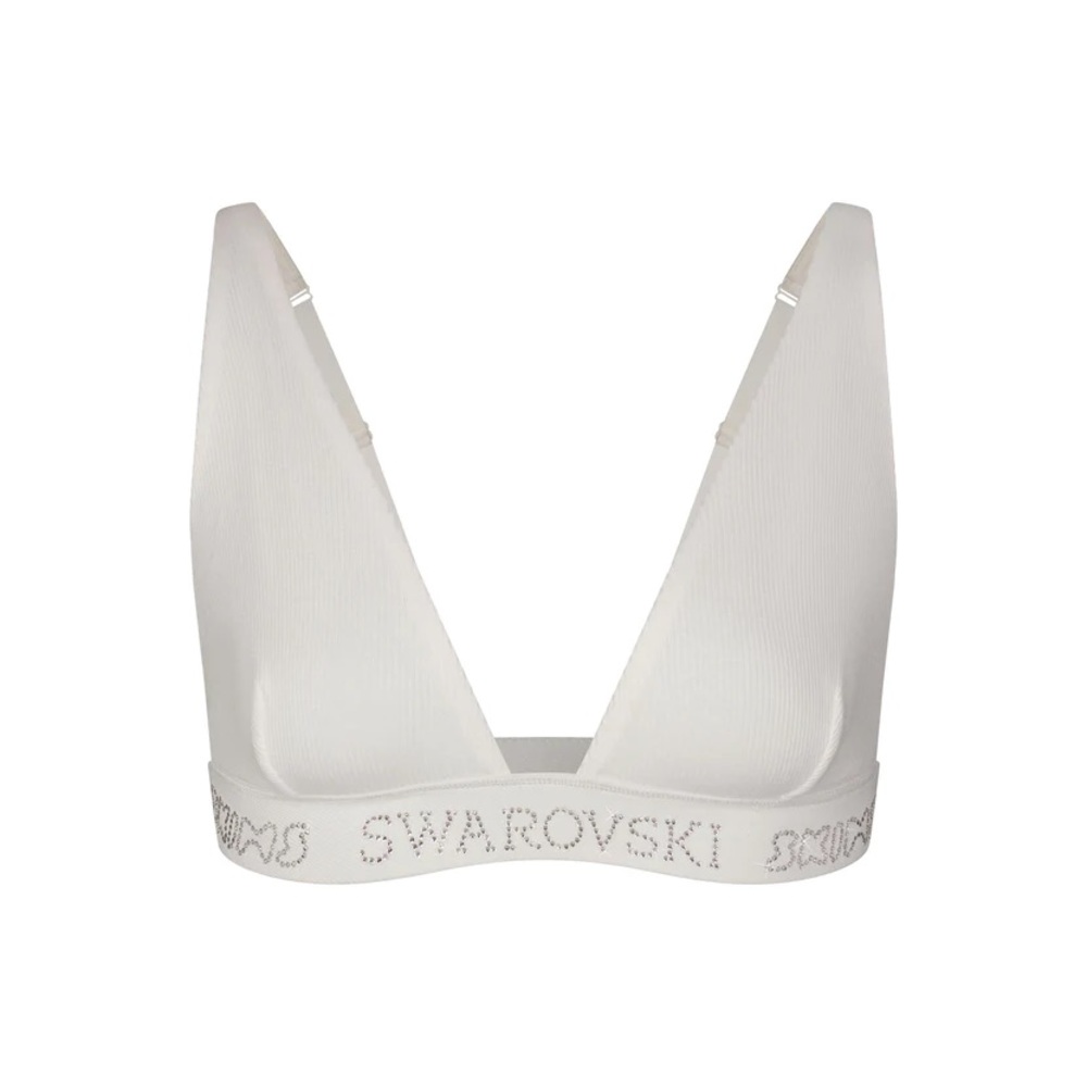 SWAROVSKI x SKIMS - Cotton Rib Plunge Bralette - Marble- XL